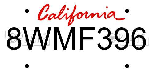 8WMF396 California License Plate