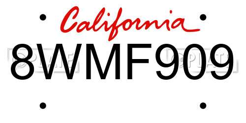 8WMF909 California License Plate
