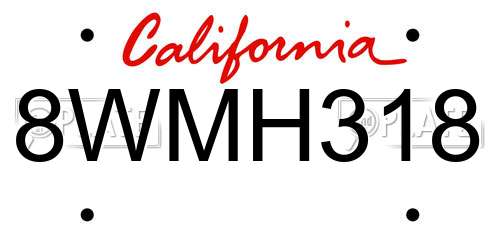 8WMH318 California License Plate