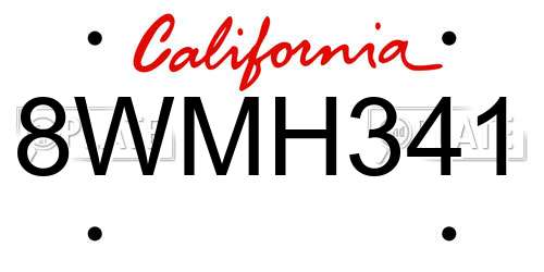8WMH341 California License Plate