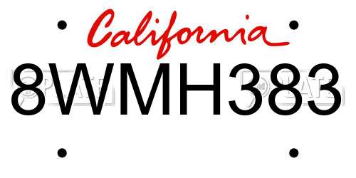 8WMH383 California License Plate