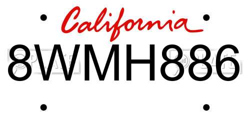 8WMH886 California License Plate