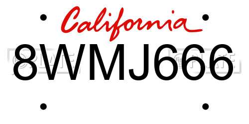 8WMJ666 California License Plate