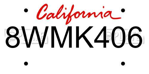 8WMK406 California License Plate