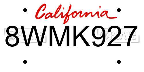 8WMK927 California License Plate