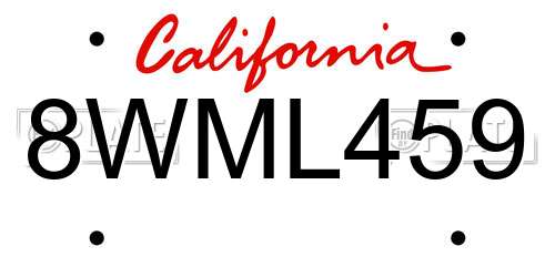 8WML459 California License Plate