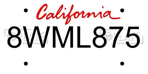 8WML875 California License Plate