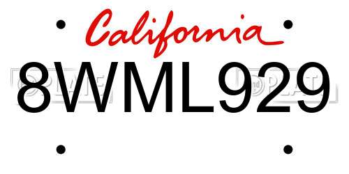 8WML929 California License Plate