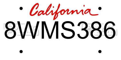 8WMS386 California License Plate