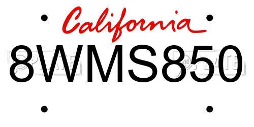 8WMS850 California License Plate