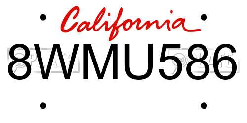 8WMU586 California License Plate