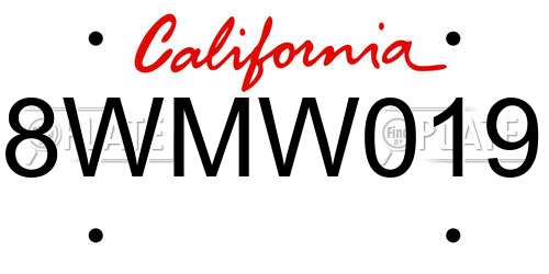 8WMW019 California License Plate
