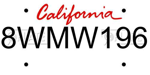 8WMW196 California License Plate