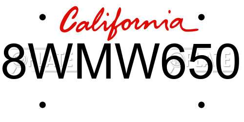 8WMW650 California License Plate
