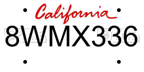 8WMX336 California License Plate