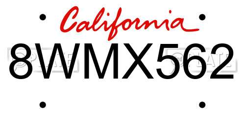 8WMX562 California License Plate