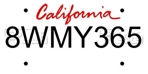 8WMY365 California License Plate