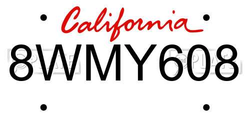 8WMY608 California License Plate