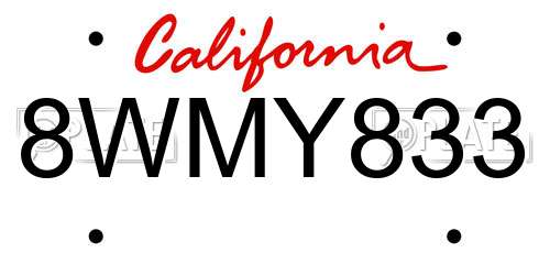 8WMY833 California License Plate