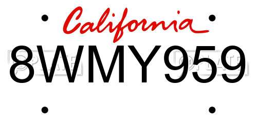 8WMY959 California License Plate