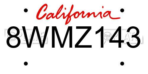 8WMZ143 California License Plate