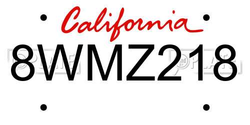 8WMZ218 California License Plate