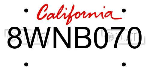 8WNB070 California License Plate