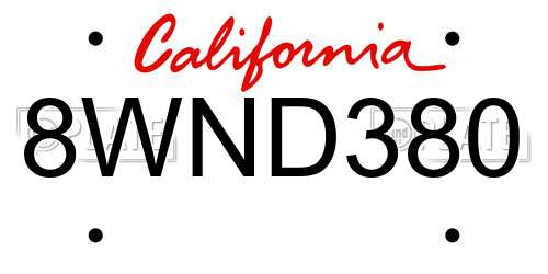 8WND380 California License Plate