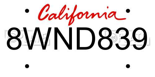 8WND839 California License Plate