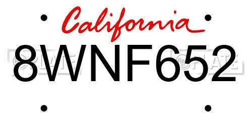8WNF652 California License Plate