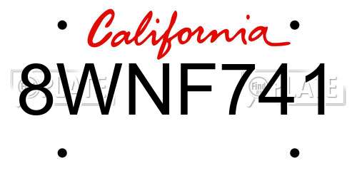 8WNF741 California License Plate