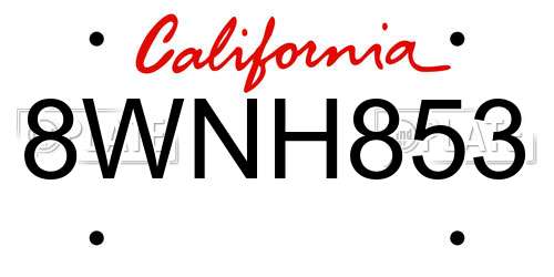 8WNH853 California License Plate