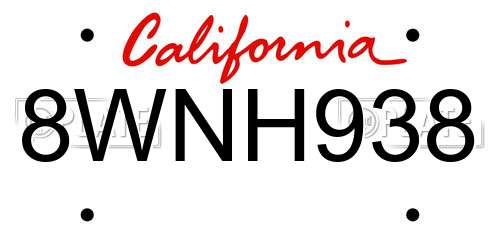 8WNH938 California License Plate