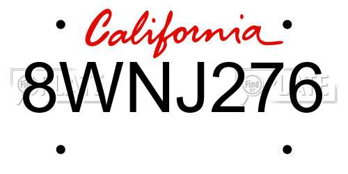 8WNJ276 California License Plate