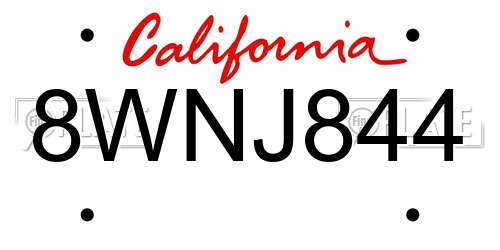 8WNJ844 California License Plate