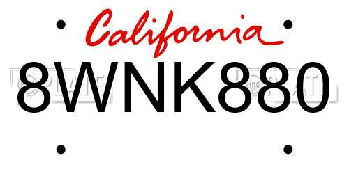 8WNK880 California License Plate