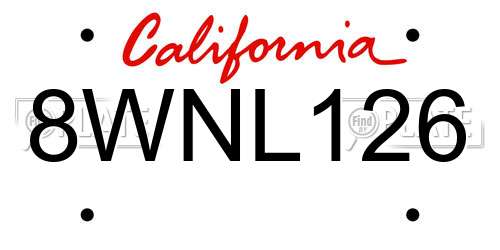 8WNL126 California License Plate