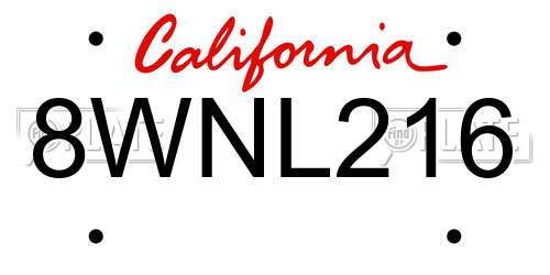 8WNL216 California License Plate
