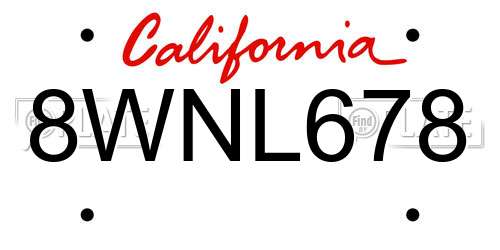 8WNL678 California License Plate