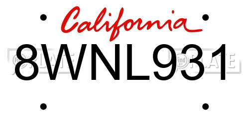 8WNL931 California License Plate