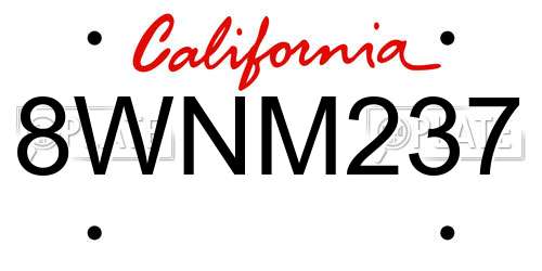 8WNM237 California License Plate