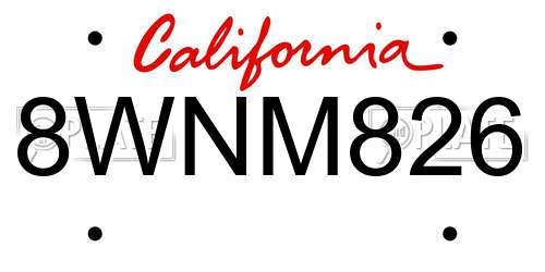 8WNM826 California License Plate