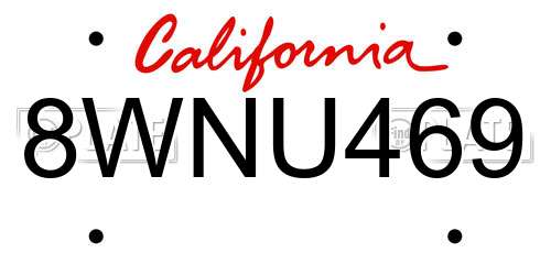 8WNU469 California License Plate
