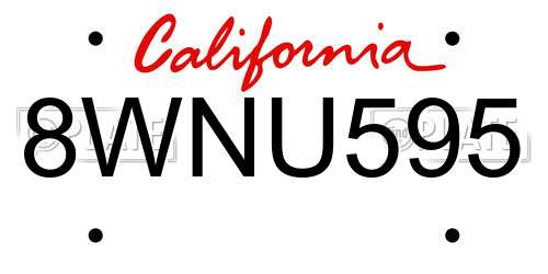8WNU595 California License Plate