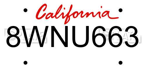 8WNU663 California License Plate