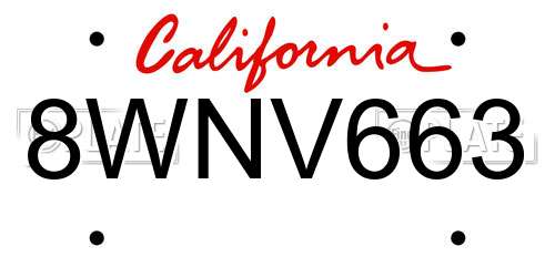 8WNV663 California License Plate