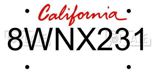 8WNX231 California License Plate
