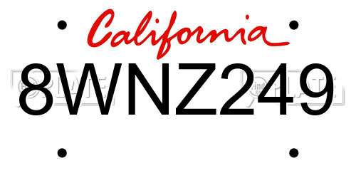 8WNZ249 California License Plate