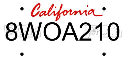 8WOA210 California License Plate