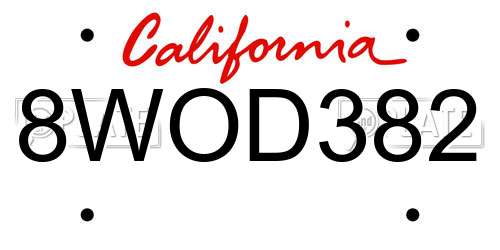 8WOD382 California License Plate